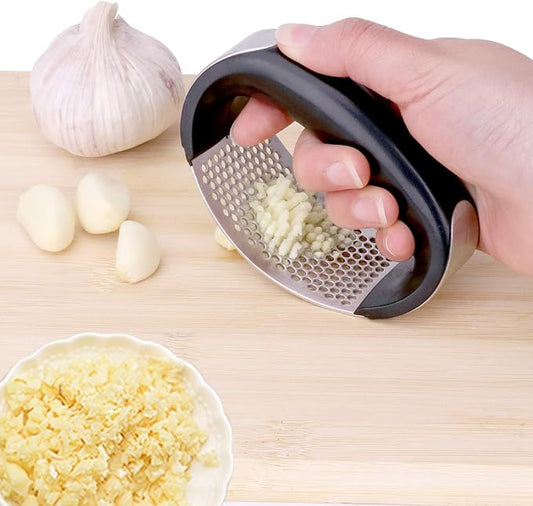 Manual Garlic Press Rocker with Handle Stainless Steel Garlic Crusher Squeezer Slicer Mincer Metal Ginger Garlic Chopper Kitchen Gadget Tool Garlic Cutter Creative Hand Press Garlic Tools Kitchen Gadgets Tool For Garlic Paste