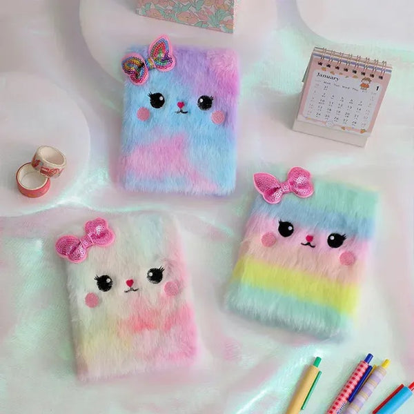 Fur Diary Cute Soft Kitty Fur Notebook for Girls