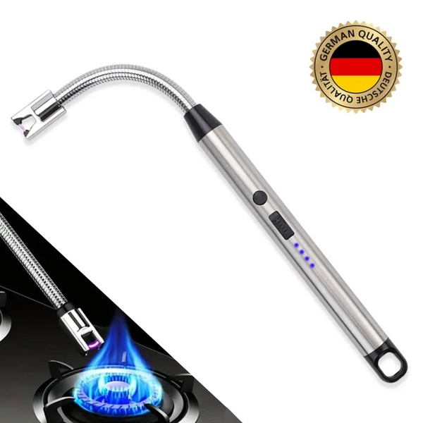 German Quality Electric Windproof Arc Lighter / igniter with LED Flashlight, USB Rechargeable Candle Lighter BBQ with Safety Lock, 360° Flexible Long Neck Arc Plasma Lighter for Cooking , Stove, Camping ,Candles ,kitchen Grill