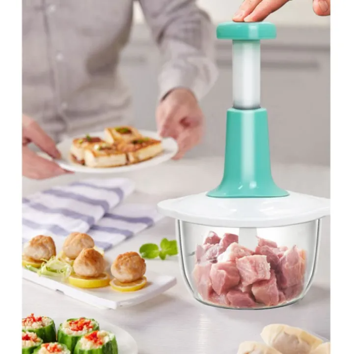 Hand Pat Food Processor - Hand Push Chopper Machine Food Processor - Home Appliances - Small Kitchen Appliances / Meat Chopper Cutter / Handheld Vegetable Chopper / Mincer / Mixer / Blender to Chop Fruits - Onion / Garlic Chopper - Payaz Cutter (1.5L)