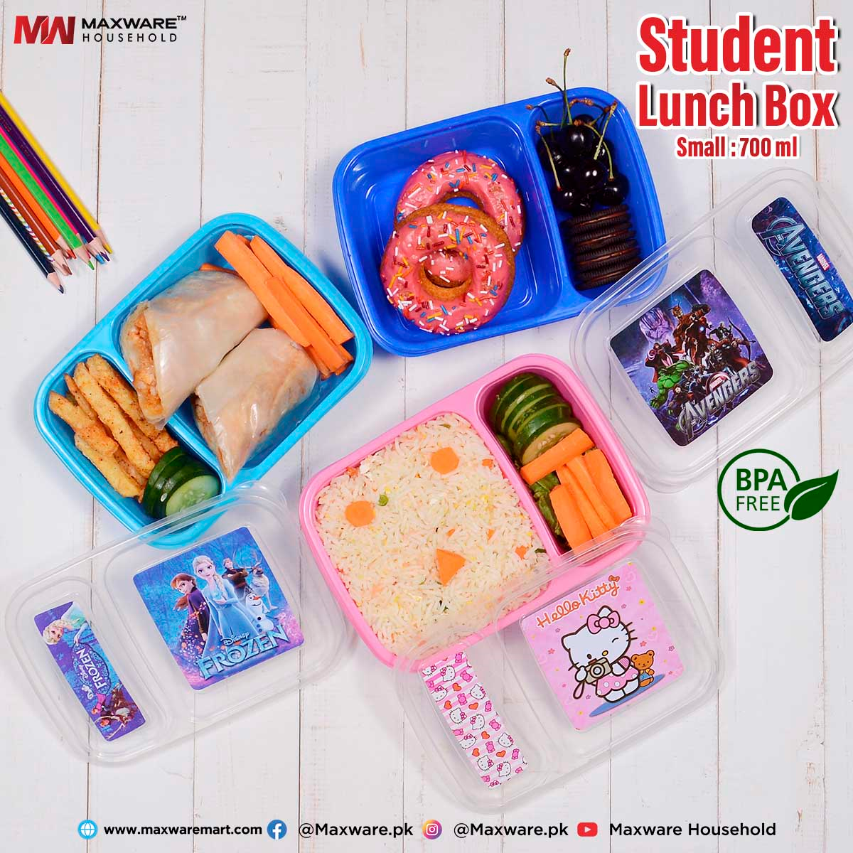 Meal-It Box Lunch Box Small size 700 ml with 2 partitions | Lunch & Snack box for Students Kids Boys and Girls | Office Lunch Box with Beautiful Colors