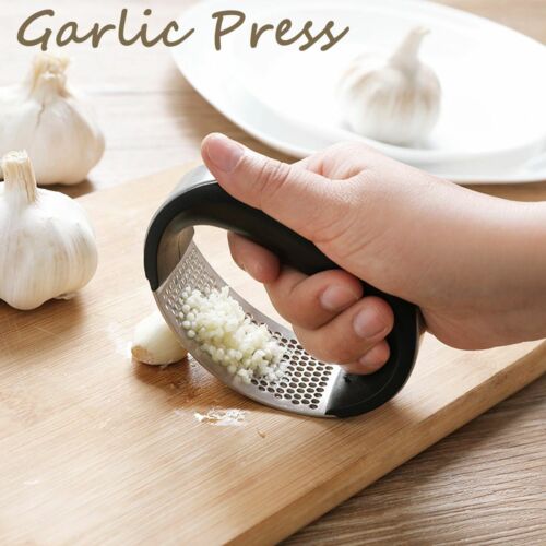 Manual Garlic Press Rocker with Handle Stainless Steel Garlic Crusher Squeezer Slicer Mincer Metal Ginger Garlic Chopper Kitchen Gadget Tool Garlic Cutter Creative Hand Press Garlic Tools Kitchen Gadgets Tool For Garlic Paste