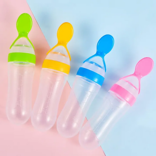 Baby Spoon Feeder - 90ml Silicone Baby Feeding Bottle With Spoon Newborn Infant Squeeze Spoon Toddler Food Supplement Rice Cereal Bottle Milk Feeder