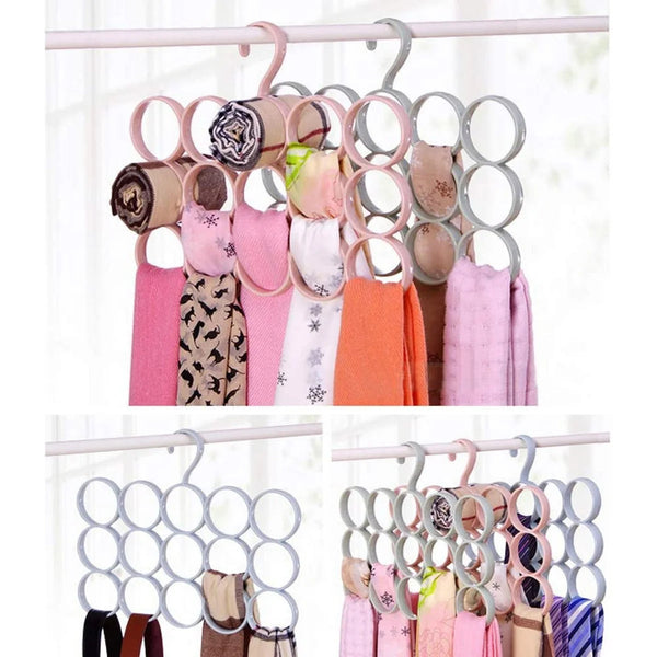 15 Ring Hole Hanger-Plastic Hanging Storage Organizer Rack Scarf Holder Ties, Shawls-5 Sections Ring Hanging Hanger